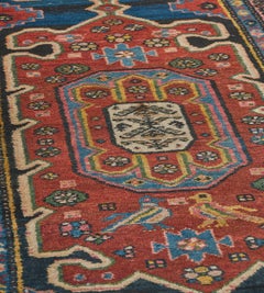 Antique Circa-1900 Wool Navy Blue and Red Persian Serab Runner