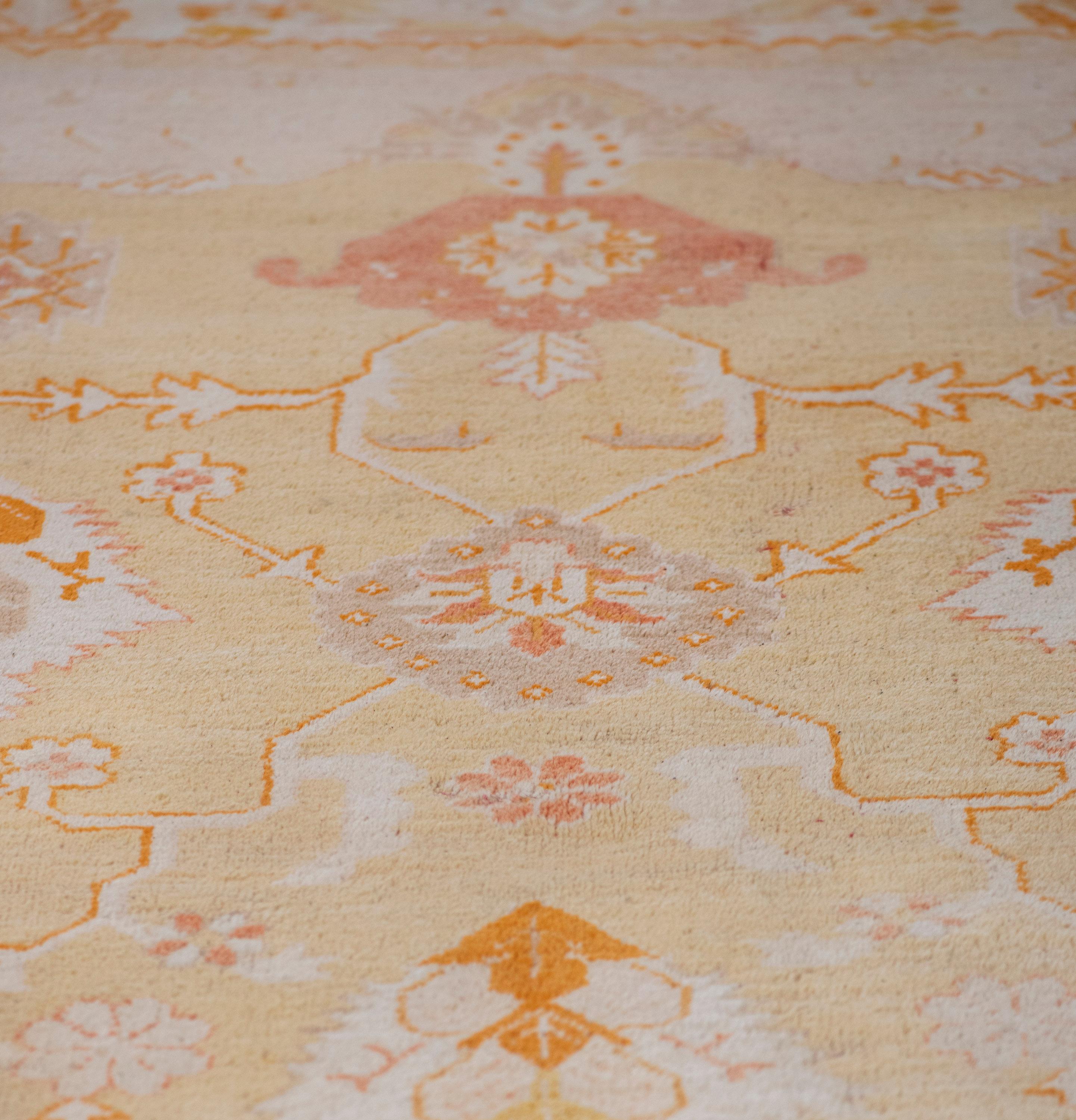 Hand-Knotted Antique Circa-1900 Yellow Floral Anatolian Oushak Rug 13'x17'6