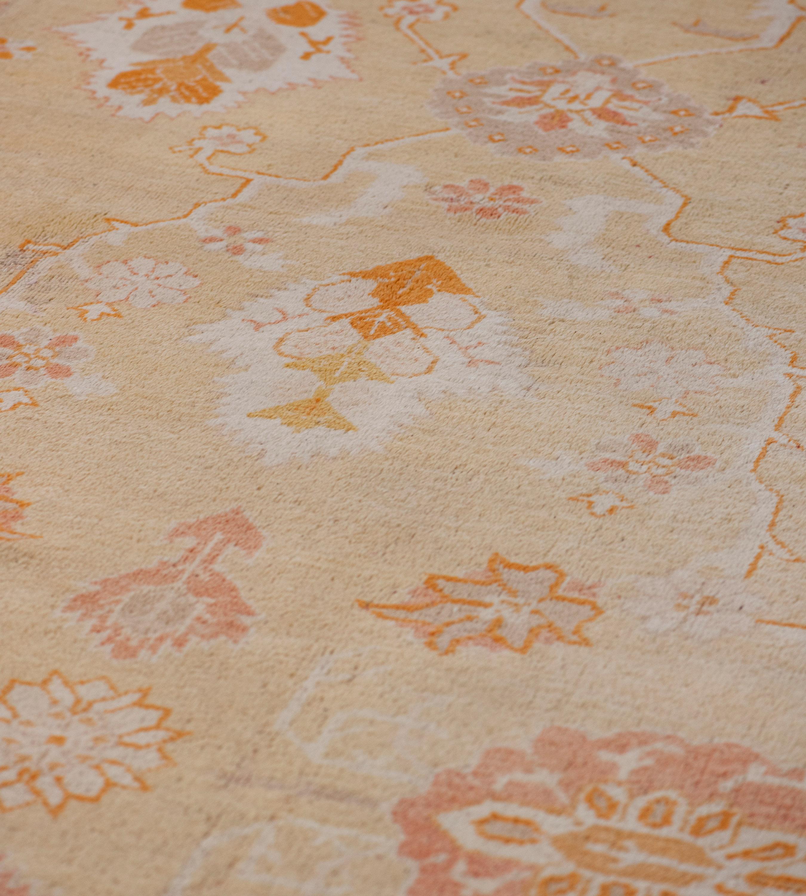 Antique Circa-1900 Yellow Floral Anatolian Oushak Rug 13'x17'6