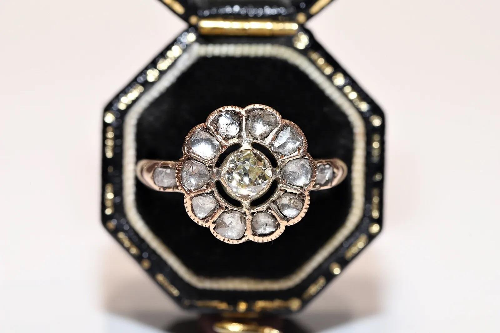 Antique Circa 1900s 10k Gold Natural Diamond Decorated Ring  For Sale 4