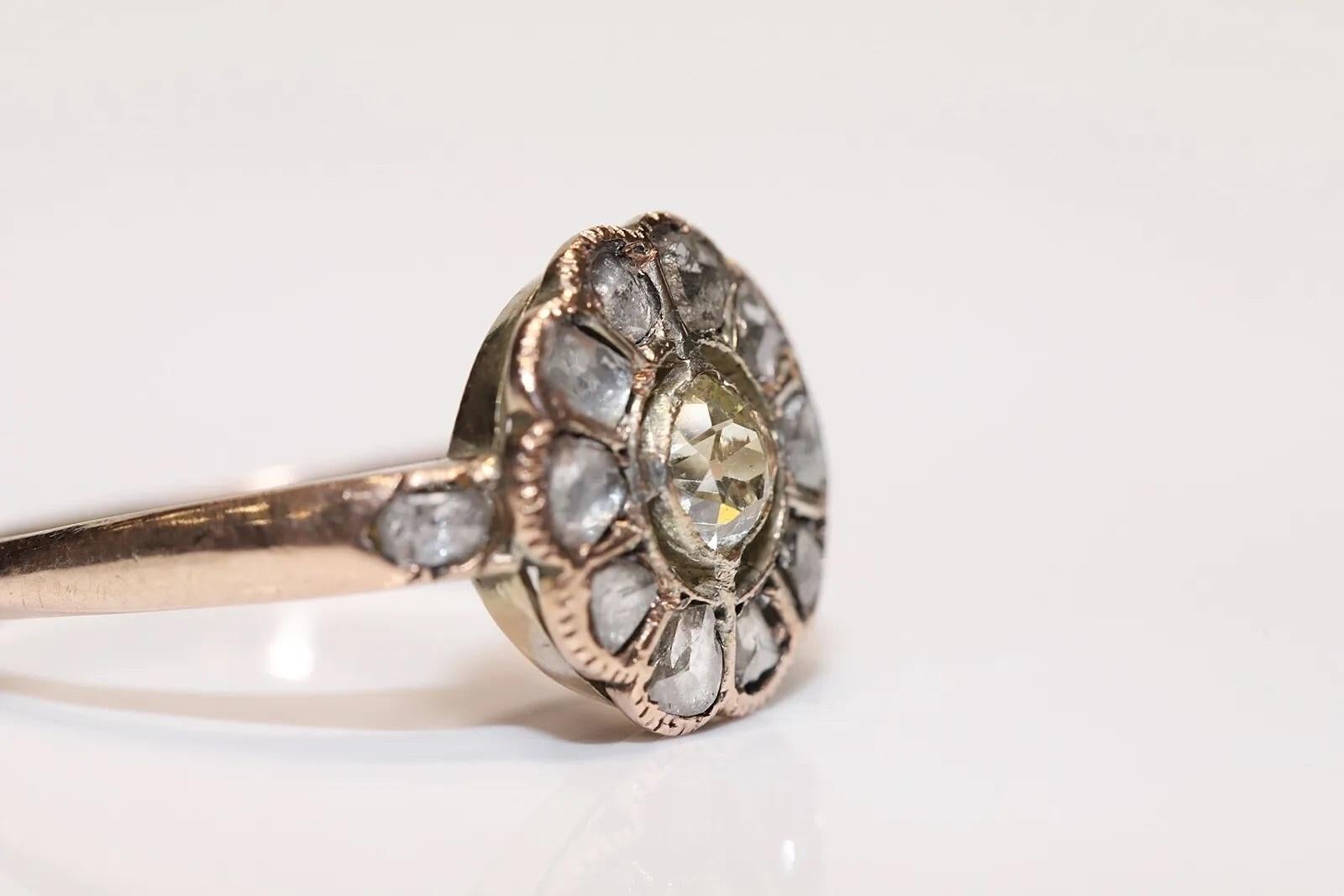 Rose Cut Antique Circa 1900s 10k Gold Natural Diamond Decorated Ring  For Sale
