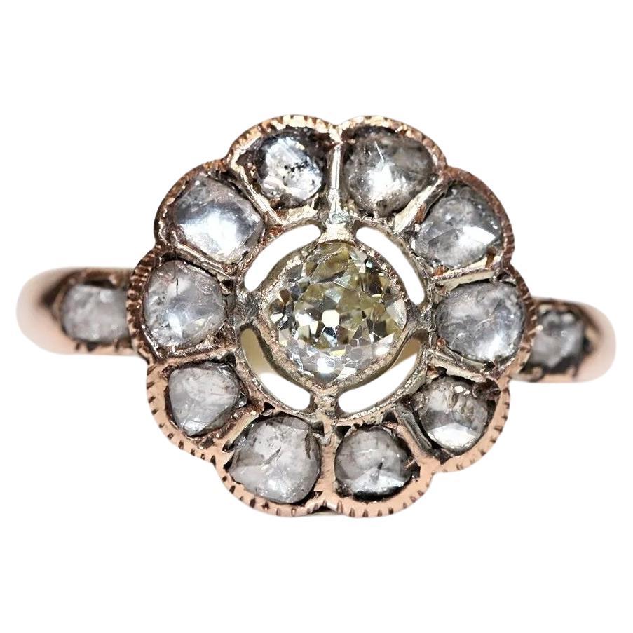 Antiker um 1900er Jahre 10k Gold natürlicher Diamant-Dekorierter Ring mit Diamanten 
