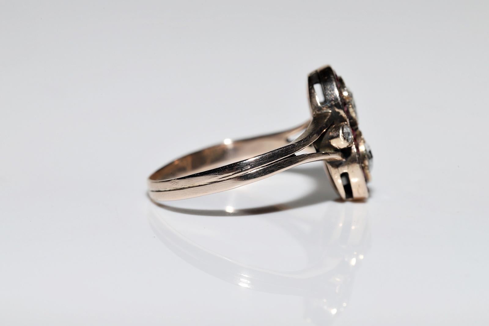 Antike CIRCA 1900s 10k Gold natürlichen Rosenschliff Diamant und Kaliber Rubin Ring im Angebot 5