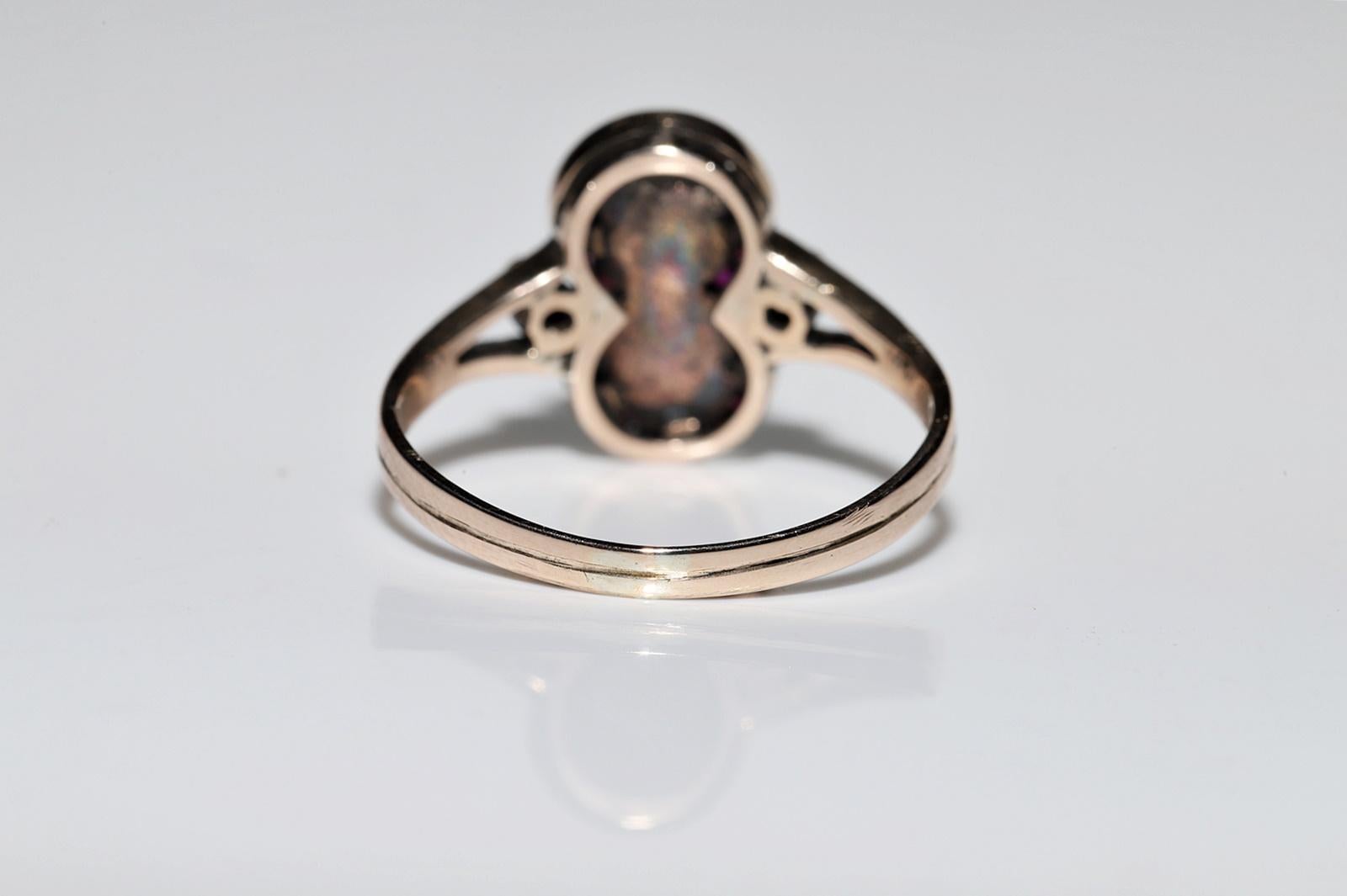 Antike CIRCA 1900s 10k Gold natürlichen Rosenschliff Diamant und Kaliber Rubin Ring im Angebot 6