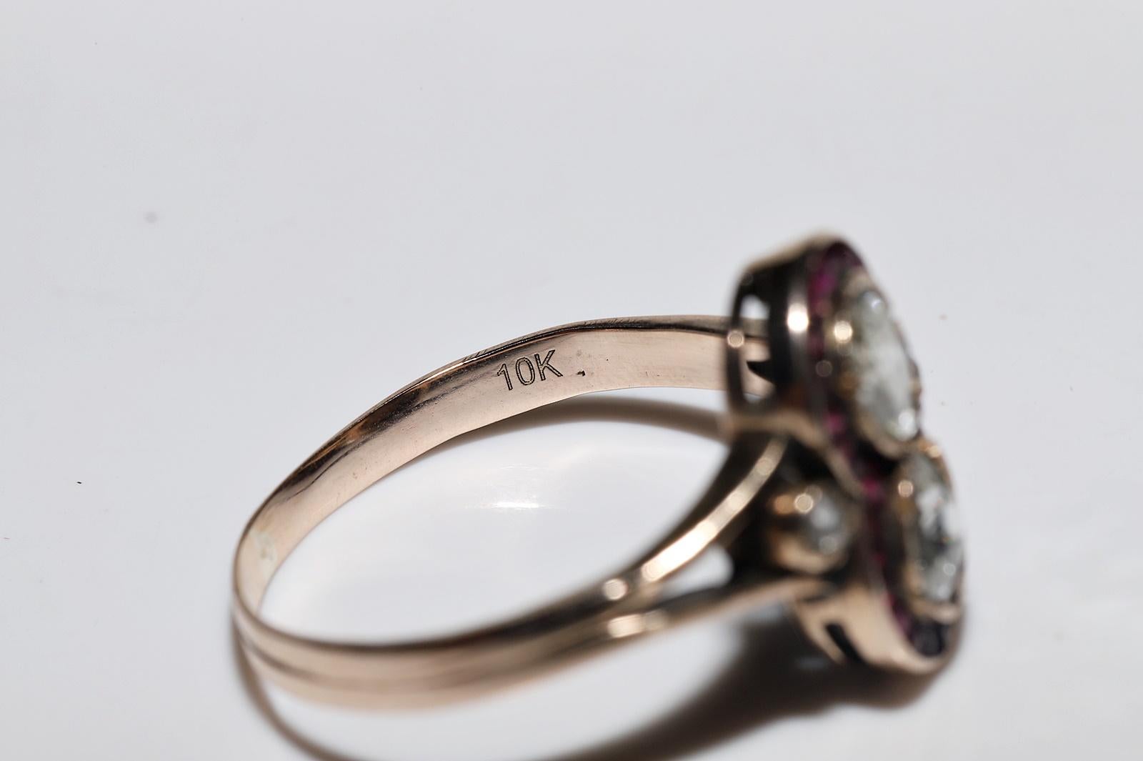 Antike CIRCA 1900s 10k Gold natürlichen Rosenschliff Diamant und Kaliber Rubin Ring im Angebot 9
