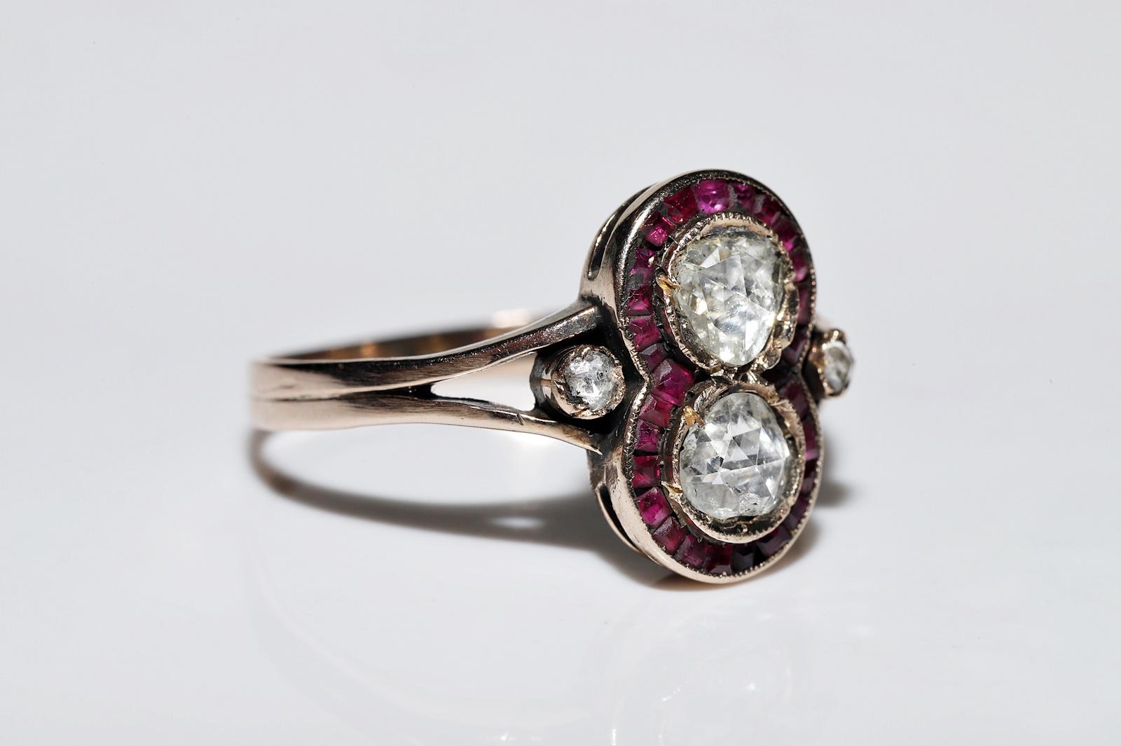 Antique Circa 1900s 10k Gold Natural Rose Cut Diamond And Caliber Ruby Ring For Sale 10