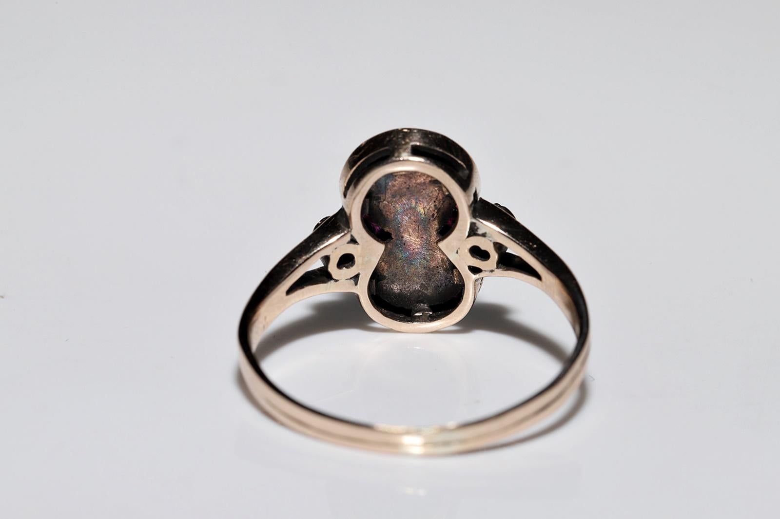 Antique Circa 1900s 10k Gold Natural Rose Cut Diamond And Caliber Ruby Ring For Sale 11