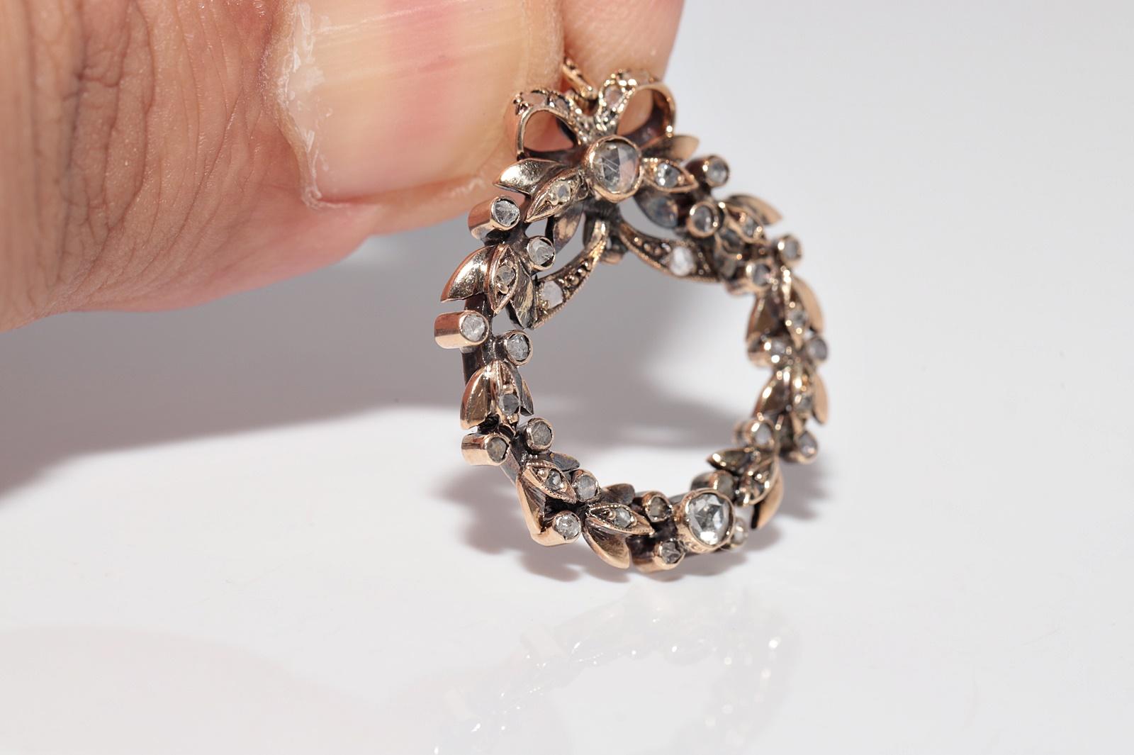 Antiguo Circa 1900s Collar de oro de 10 quilates con diamantes naturales talla rosa decorado con un lazo en venta 9