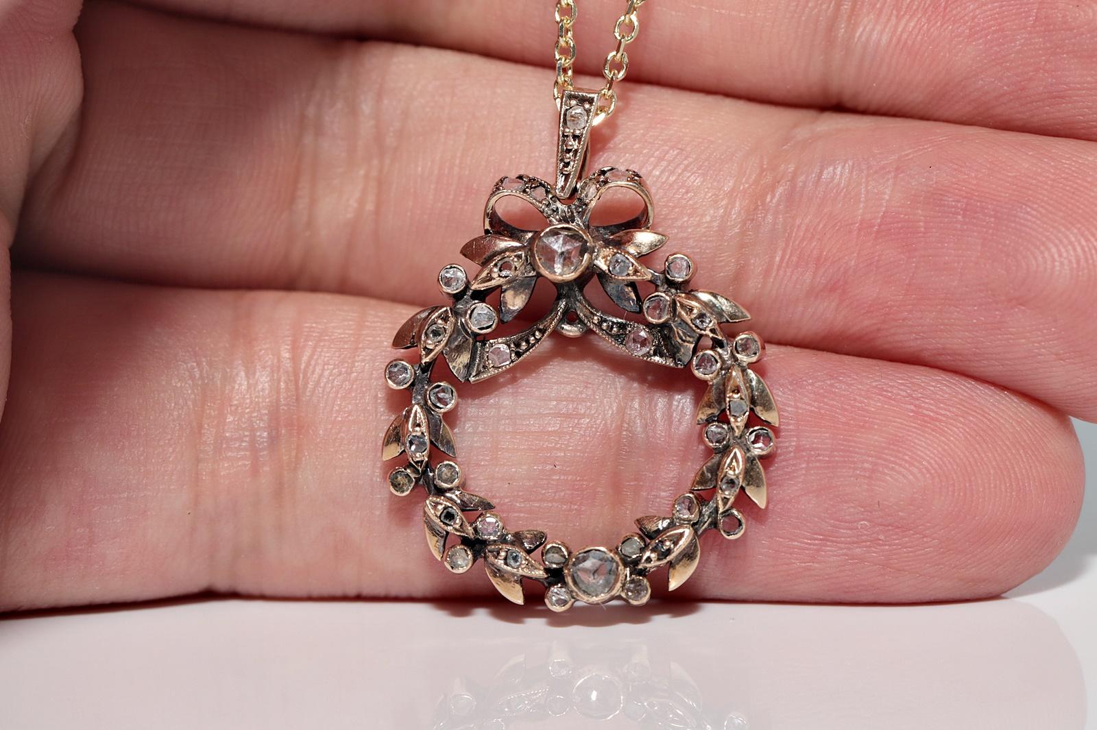 De las mujeres Antiguo Circa 1900s Collar de oro de 10 quilates con diamantes naturales talla rosa decorado con un lazo en venta