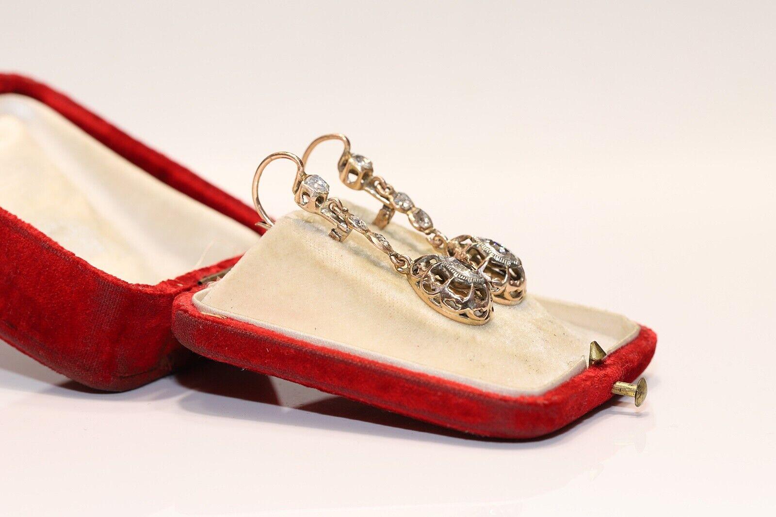 Antike CIRCA 1900s 10k Gold natürlichen Rosenschliff Diamant dekoriert Tropfen Ohrring  im Angebot 5