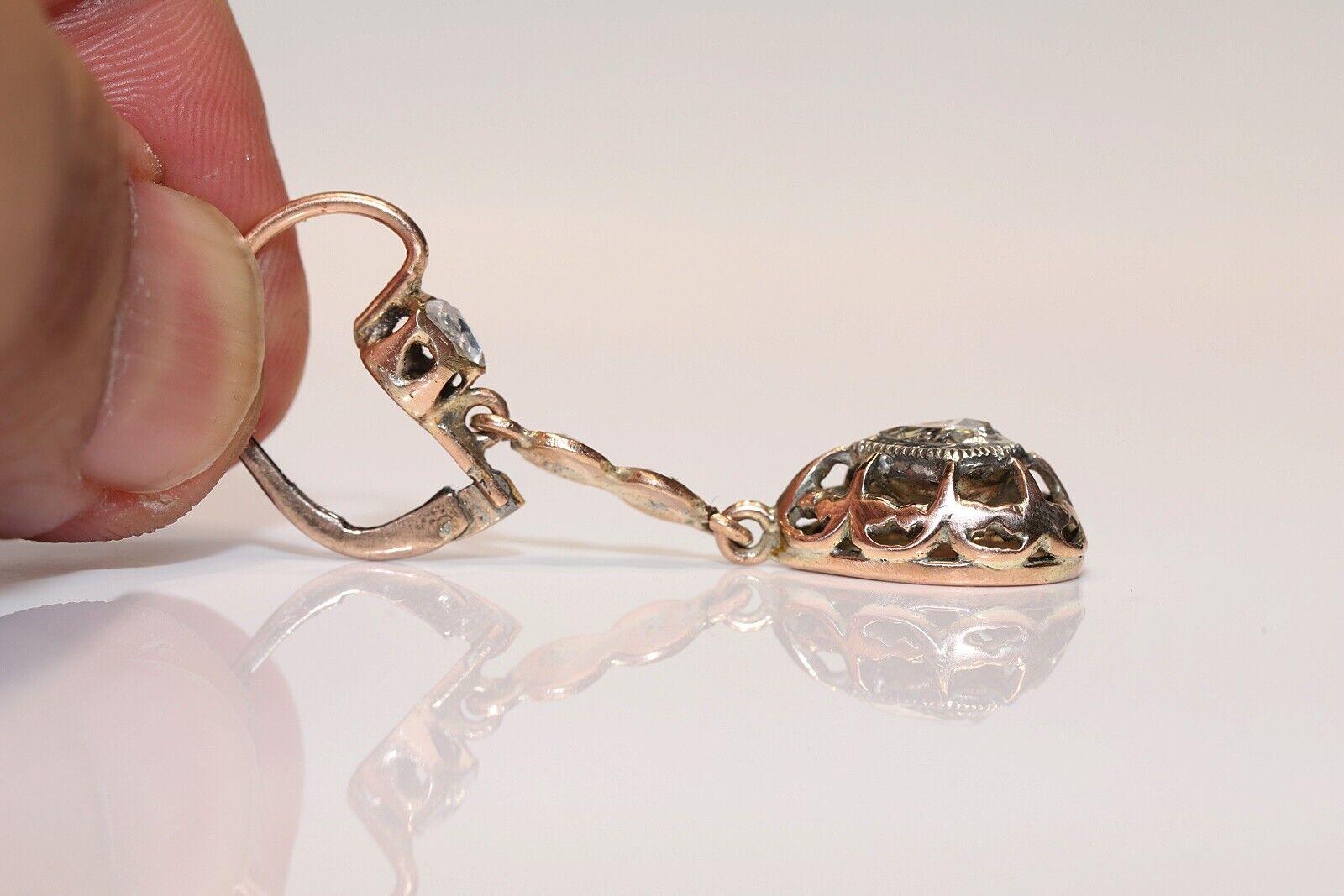 Antike CIRCA 1900s 10k Gold natürlichen Rosenschliff Diamant dekoriert Tropfen Ohrring  im Zustand „Gut“ im Angebot in Fatih/İstanbul, 34
