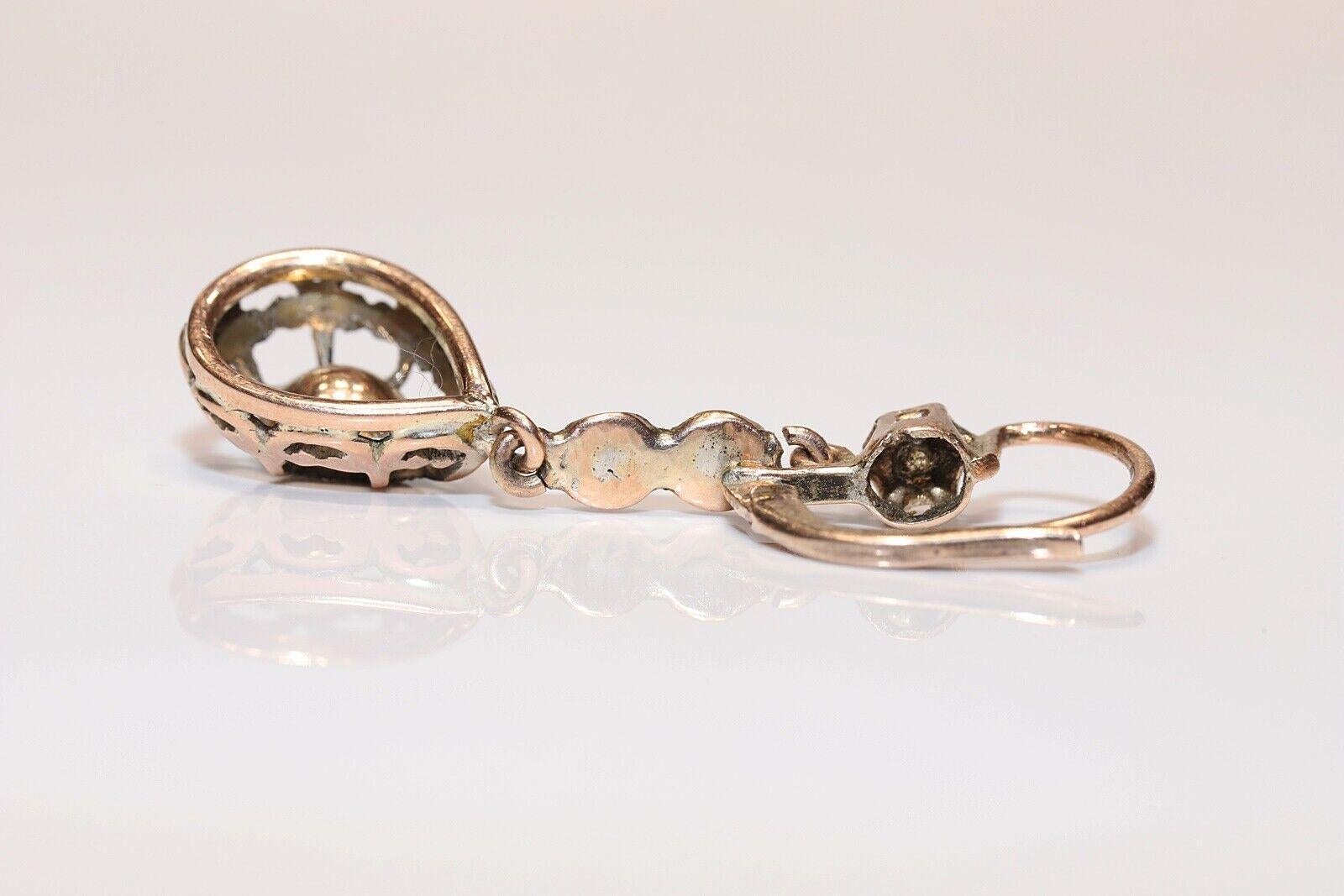 Antike CIRCA 1900s 10k Gold natürlichen Rosenschliff Diamant dekoriert Tropfen Ohrring Damen
