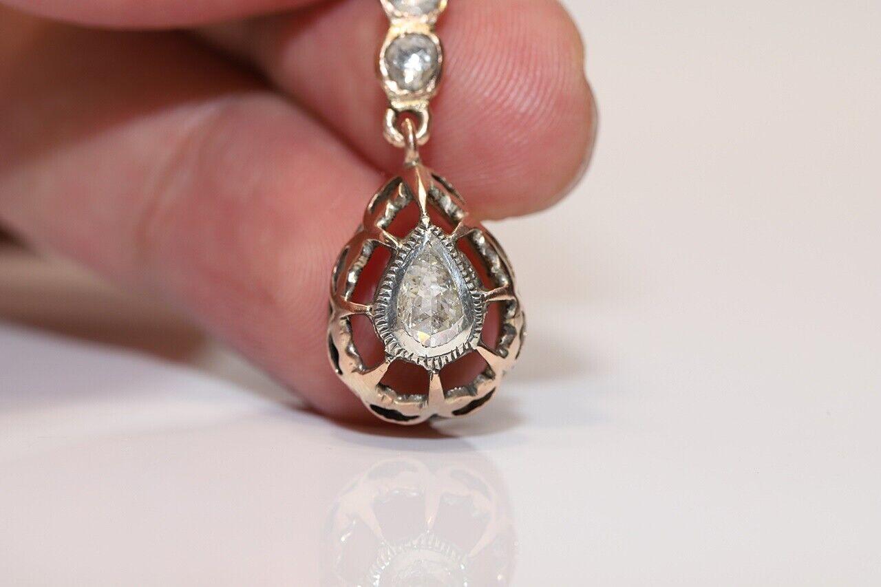 Antike CIRCA 1900s 10k Gold natürlichen Rosenschliff Diamant dekoriert Tropfen Ohrring  im Angebot 1
