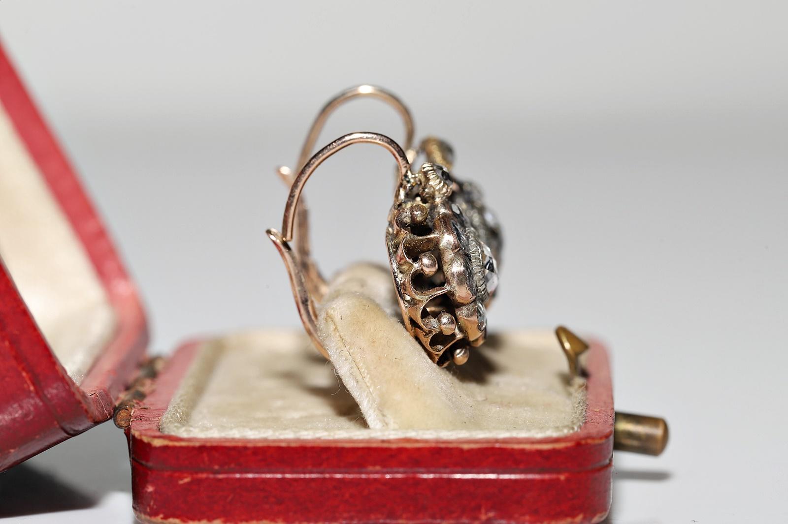 Antiker Ohrring, um 1900er Jahre, 10 Karat Gold, natürlicher Diamant im Rosenschliff, dekoriert  im Zustand „Gut“ im Angebot in Fatih/İstanbul, 34