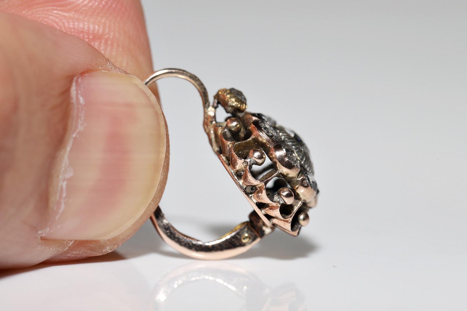 Antiker Ohrring, um 1900er Jahre, 10 Karat Gold, natürlicher Diamant im Rosenschliff, dekoriert  im Angebot 2