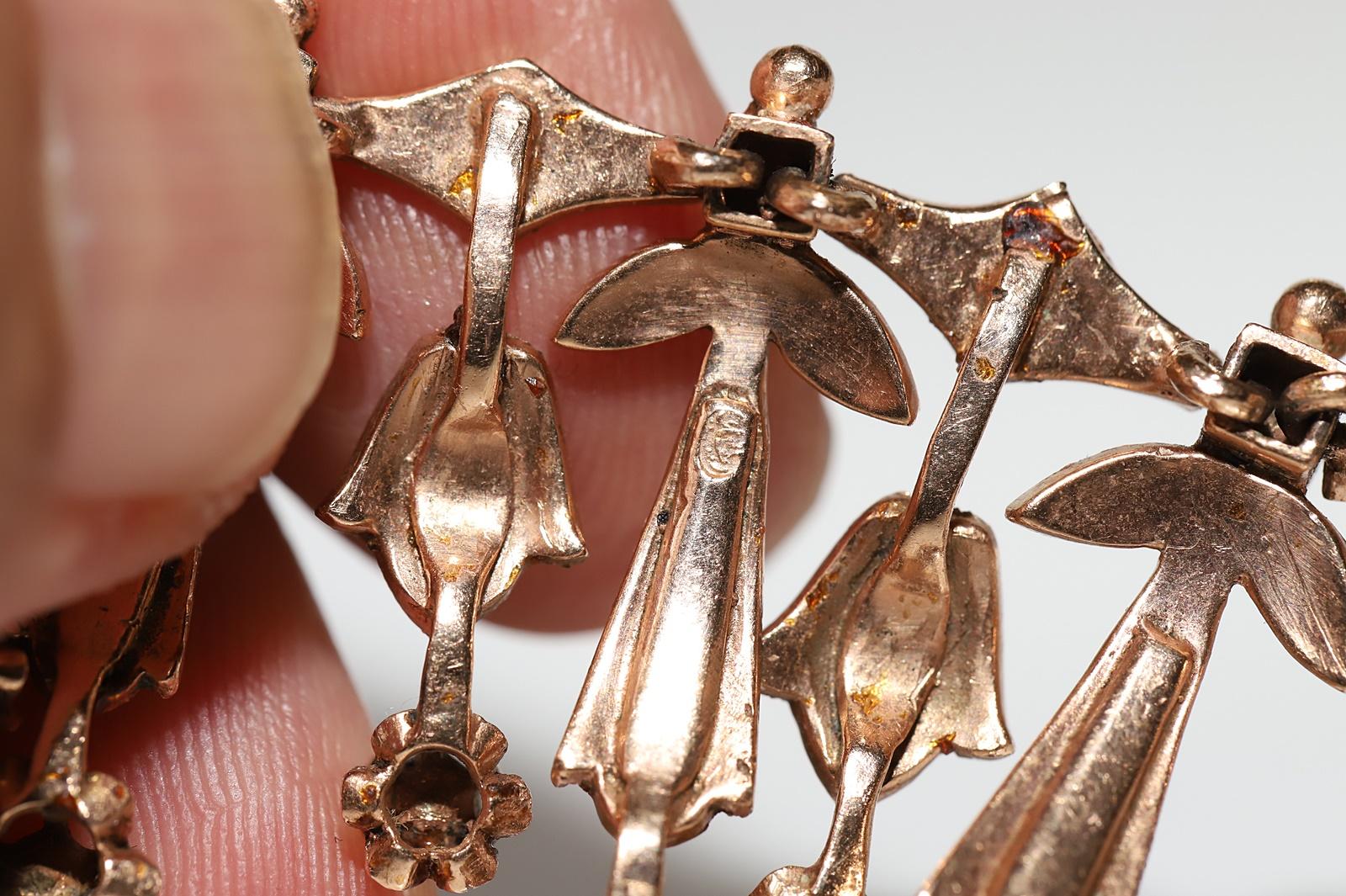 Antique  Circa 1900s 10k Gold Natural Rose Cut Diamond Decorated Necklace 5
