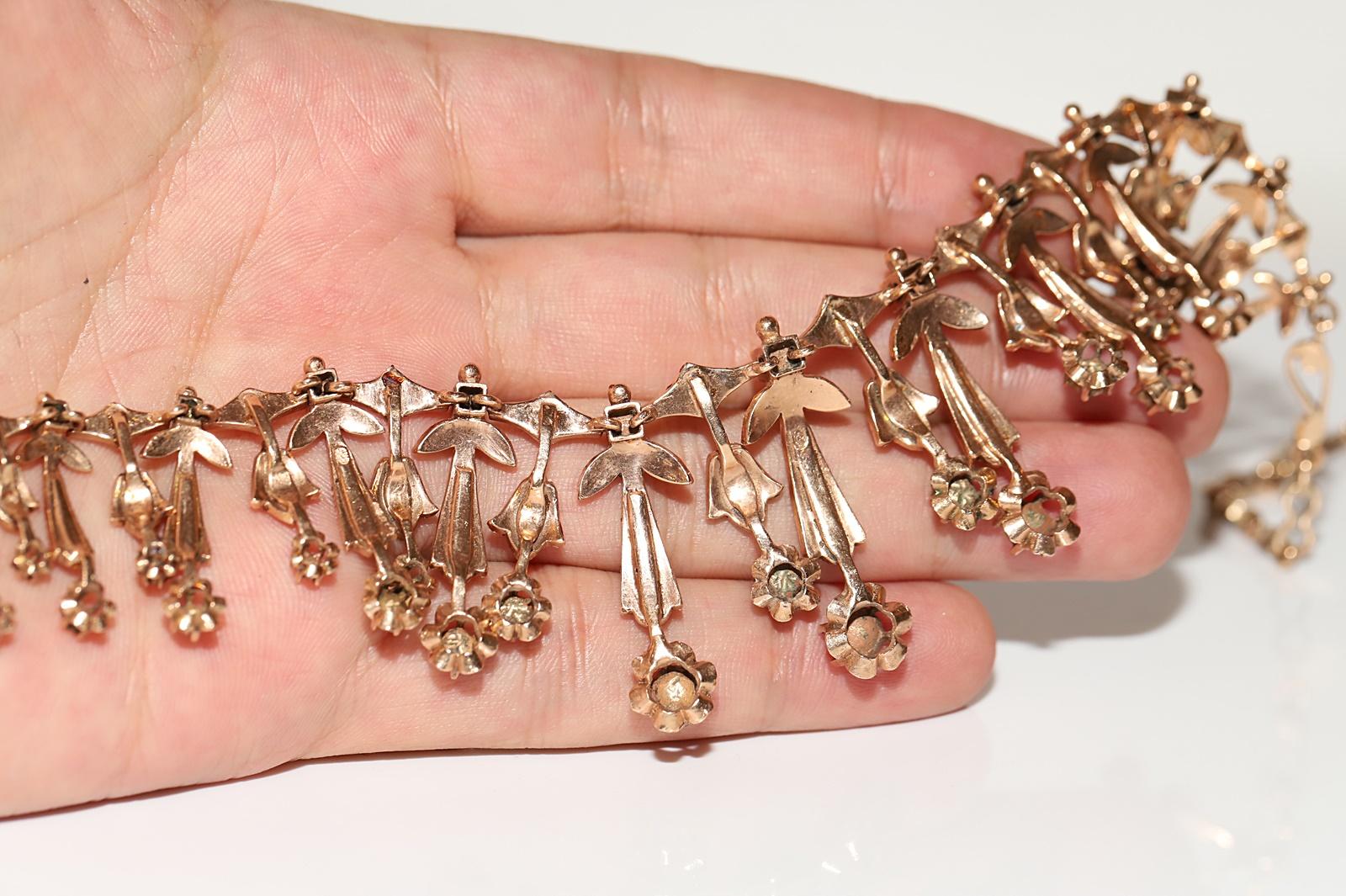 Antique  Circa 1900s 10k Gold Natural Rose Cut Diamond Decorated Necklace 6