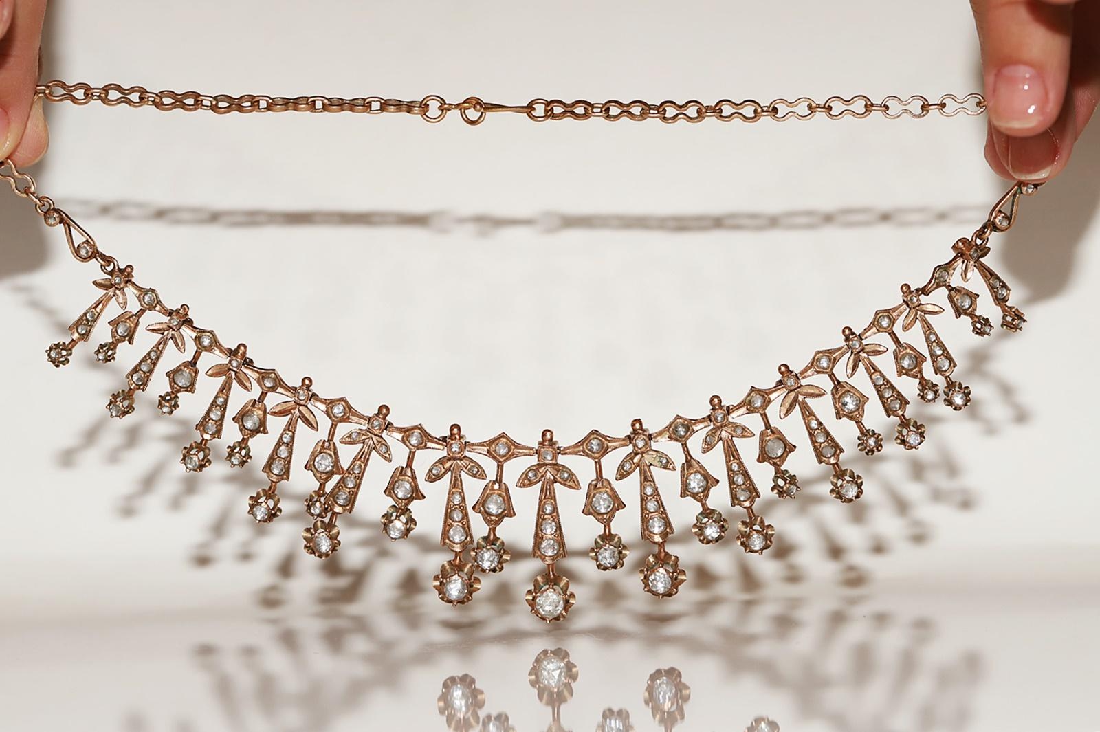 Antique  Circa 1900s 10k Gold Natural Rose Cut Diamond Decorated Necklace 8