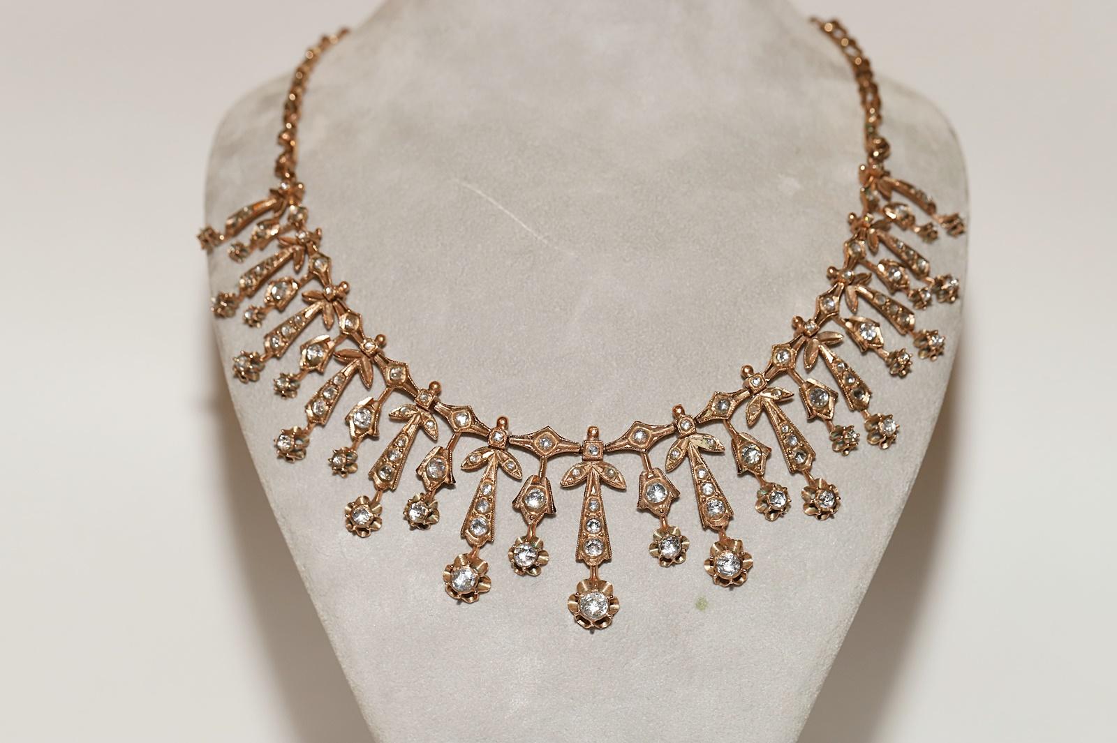 Victorian Antique  Circa 1900s 10k Gold Natural Rose Cut Diamond Decorated Necklace