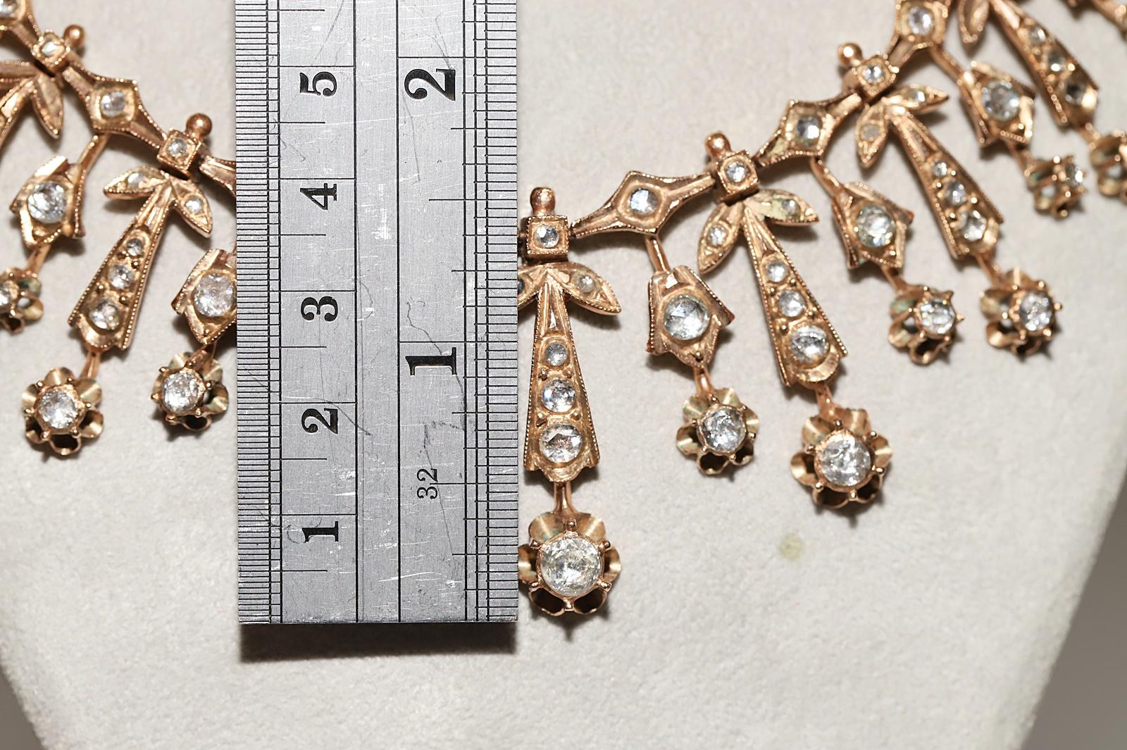 Women's Antique  Circa 1900s 10k Gold Natural Rose Cut Diamond Decorated Necklace