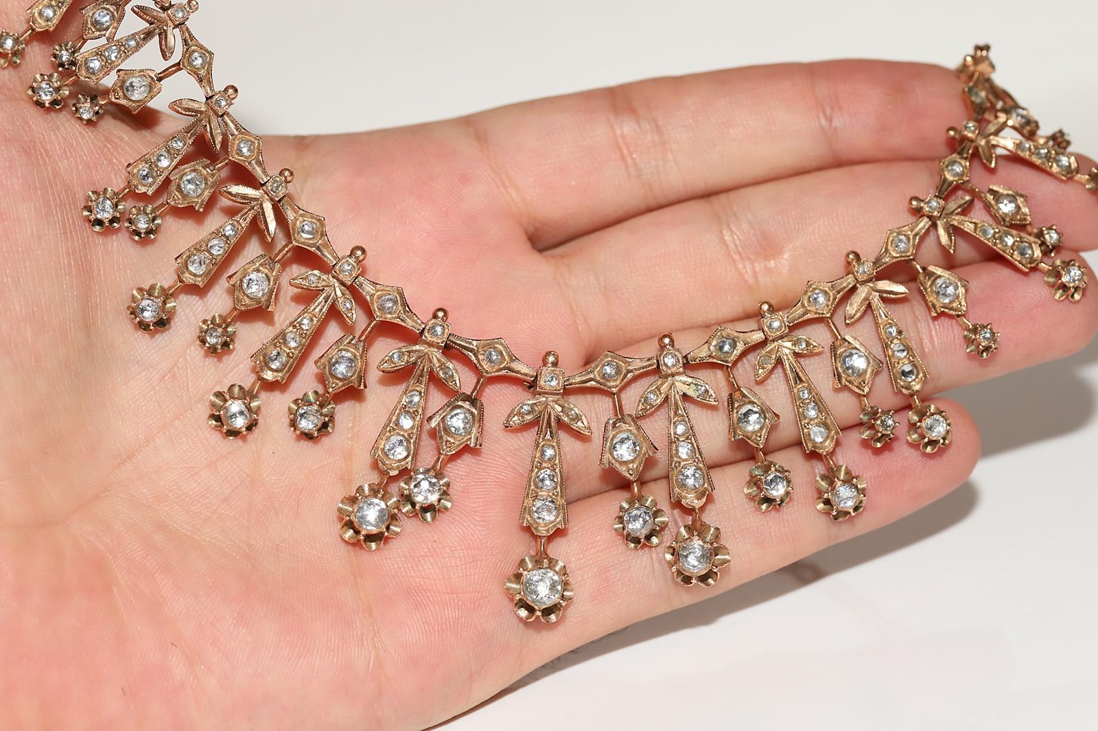 Antique  Circa 1900s 10k Gold Natural Rose Cut Diamond Decorated Necklace 2