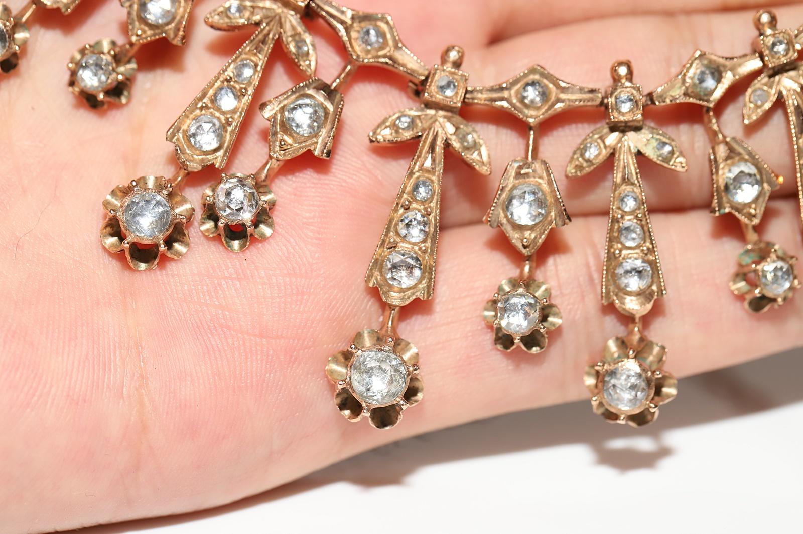 Antique  Circa 1900s 10k Gold Natural Rose Cut Diamond Decorated Necklace 3