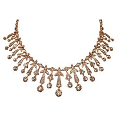 Antike  Circa 1900er Jahre Halskette, 10 Karat Gold, natürlicher Diamant im Rosenschliff, dekoriert