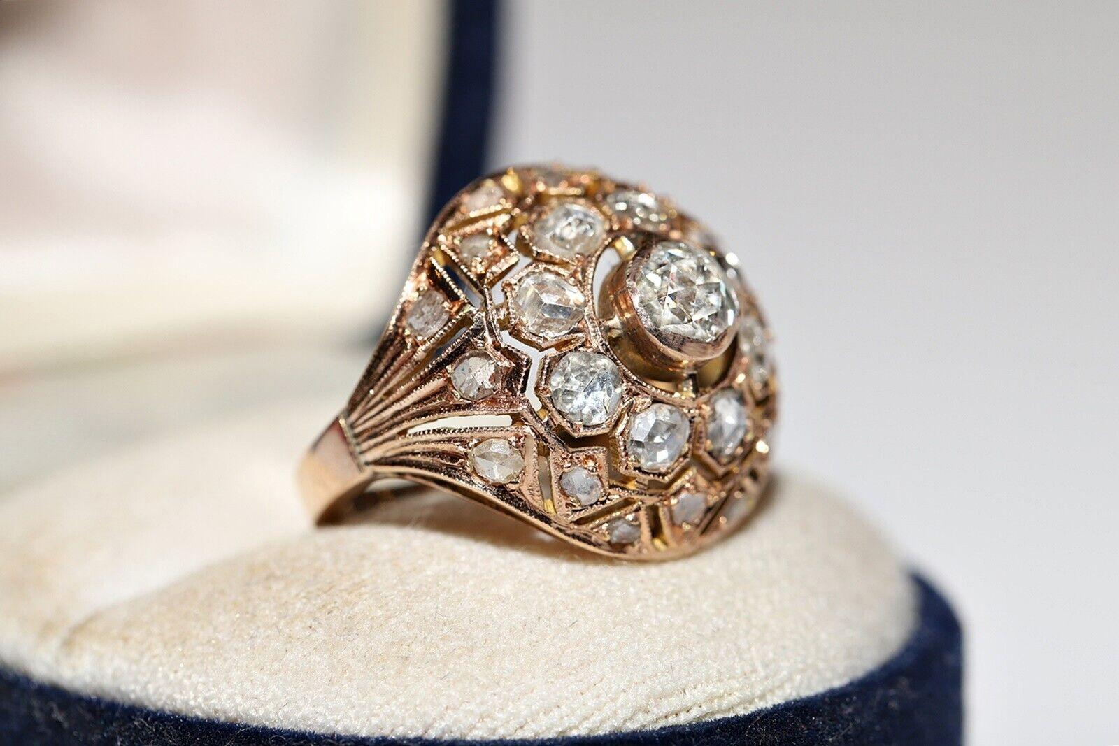 Bague ancienne des années 1900 en or 10 carats décorée de diamants naturels taille rose en vente 4