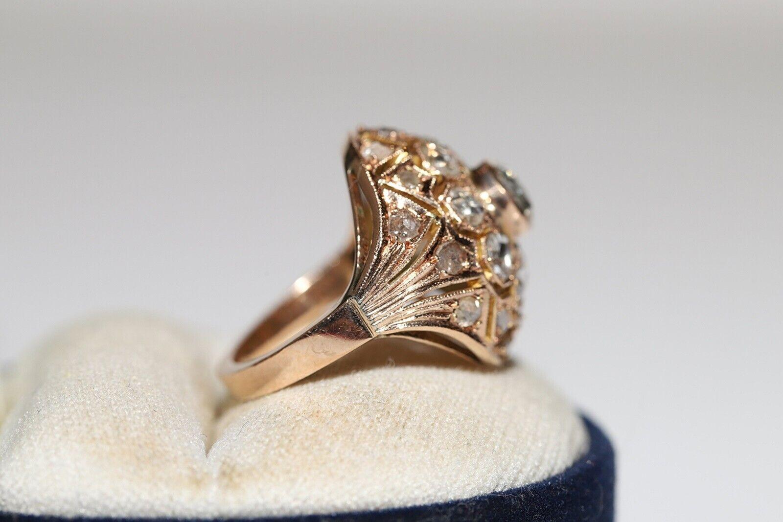 Antique Circa 1900s 10k Gold Natural Rose Cut Diamond Decorated Ring For Sale 6