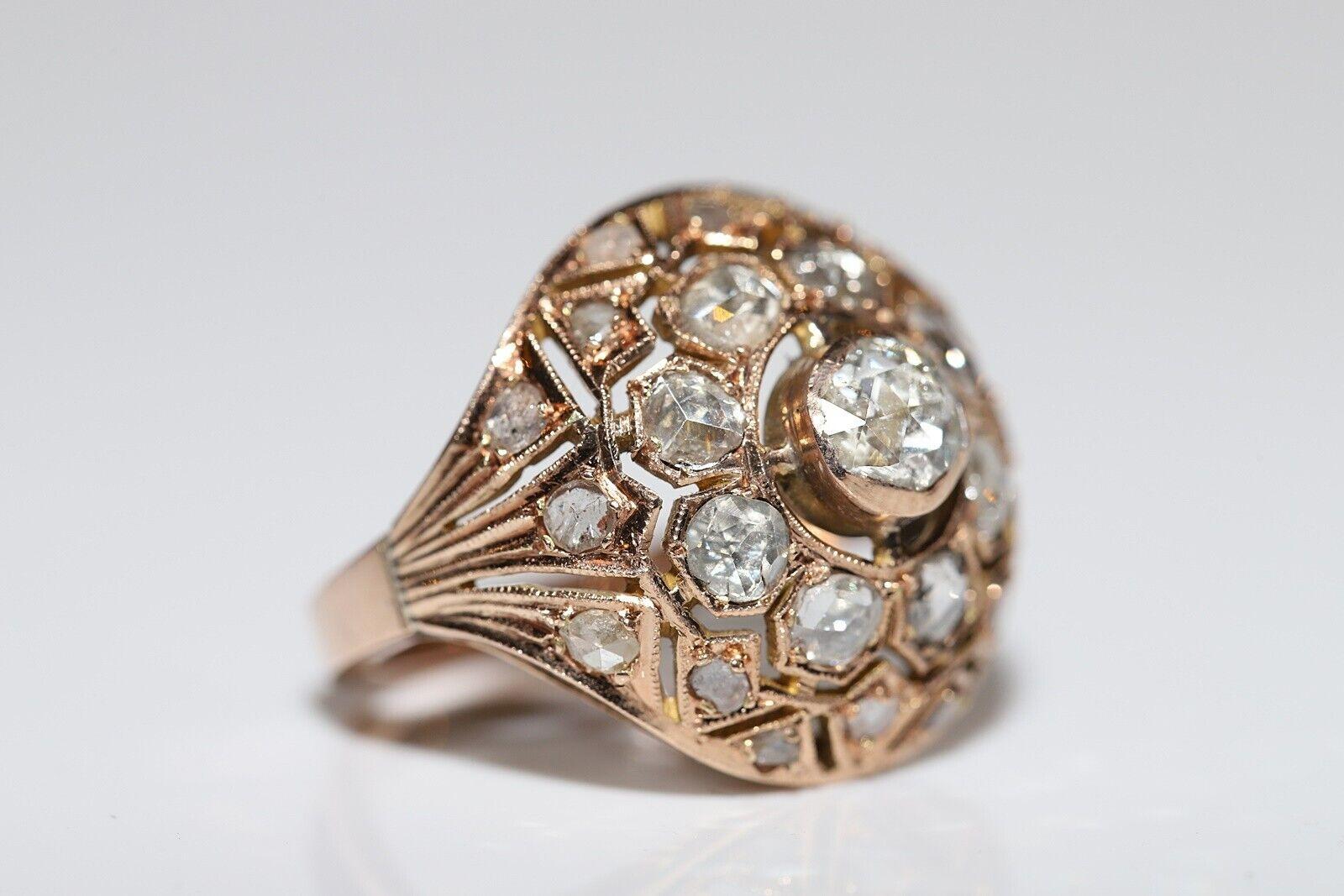 Antique Circa 1900s 10k Gold Natural Rose Cut Diamond Decorated Ring For Sale 7