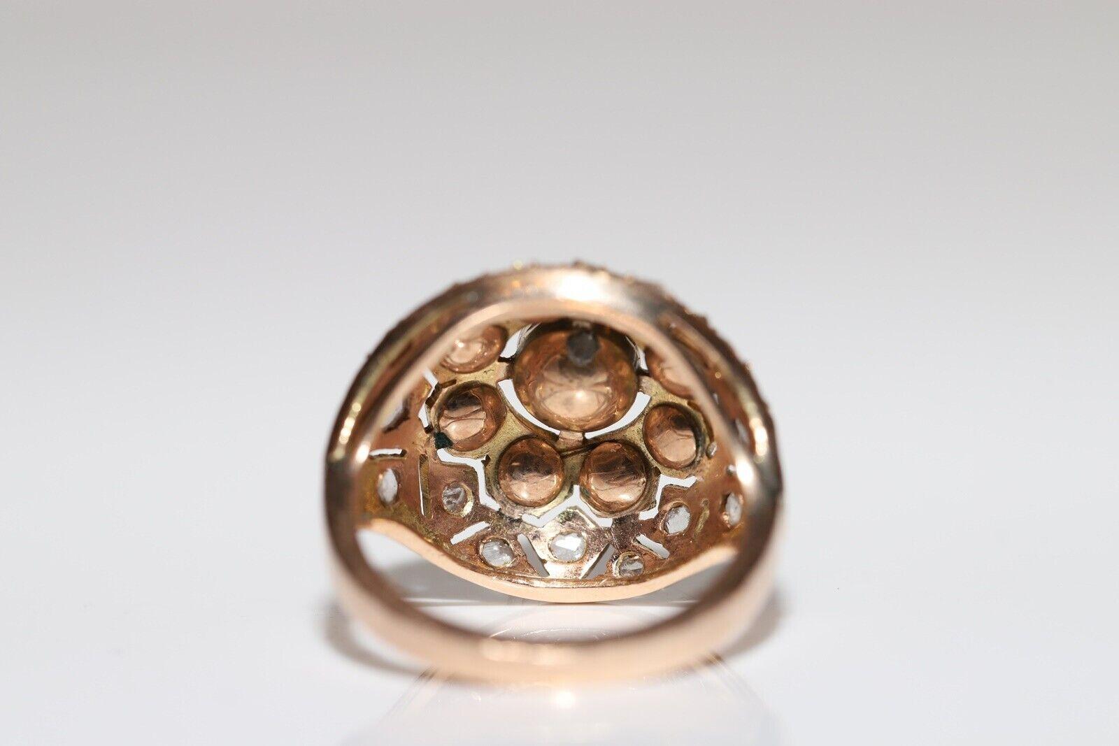 Victorian Antique Circa 1900s 10k Gold Natural Rose Cut Diamond Decorated Ring For Sale