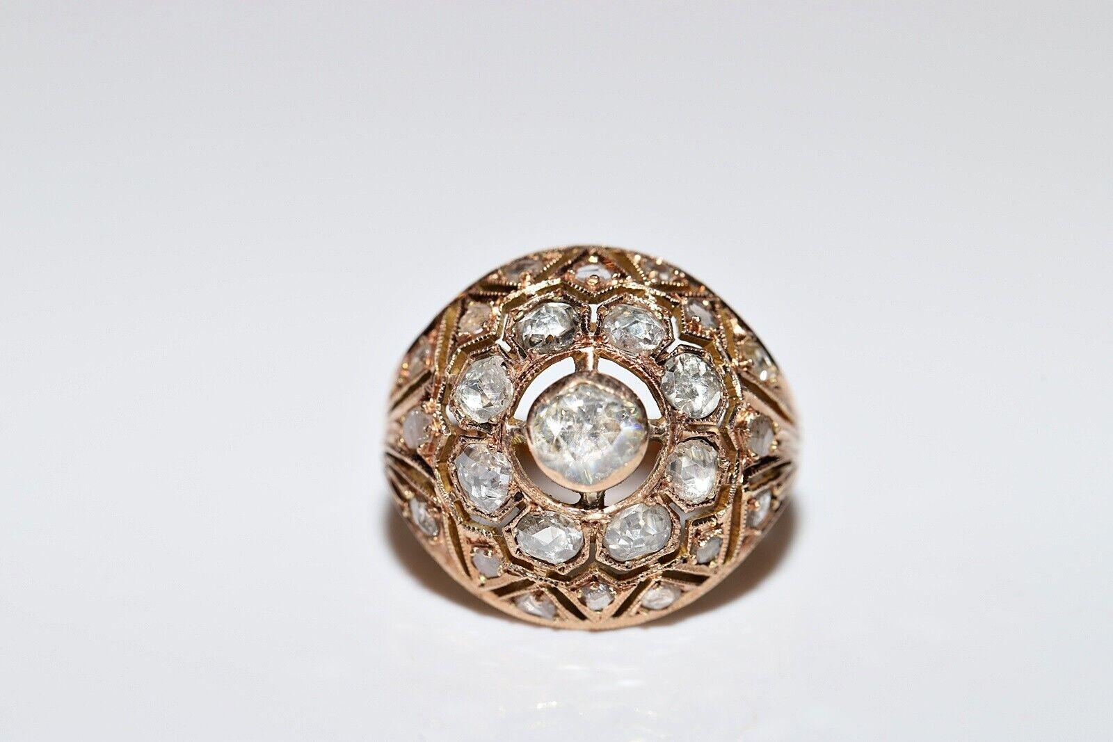 Antique Circa 1900s 10k Gold Natural Rose Cut Diamond Decorated Ring For Sale 1