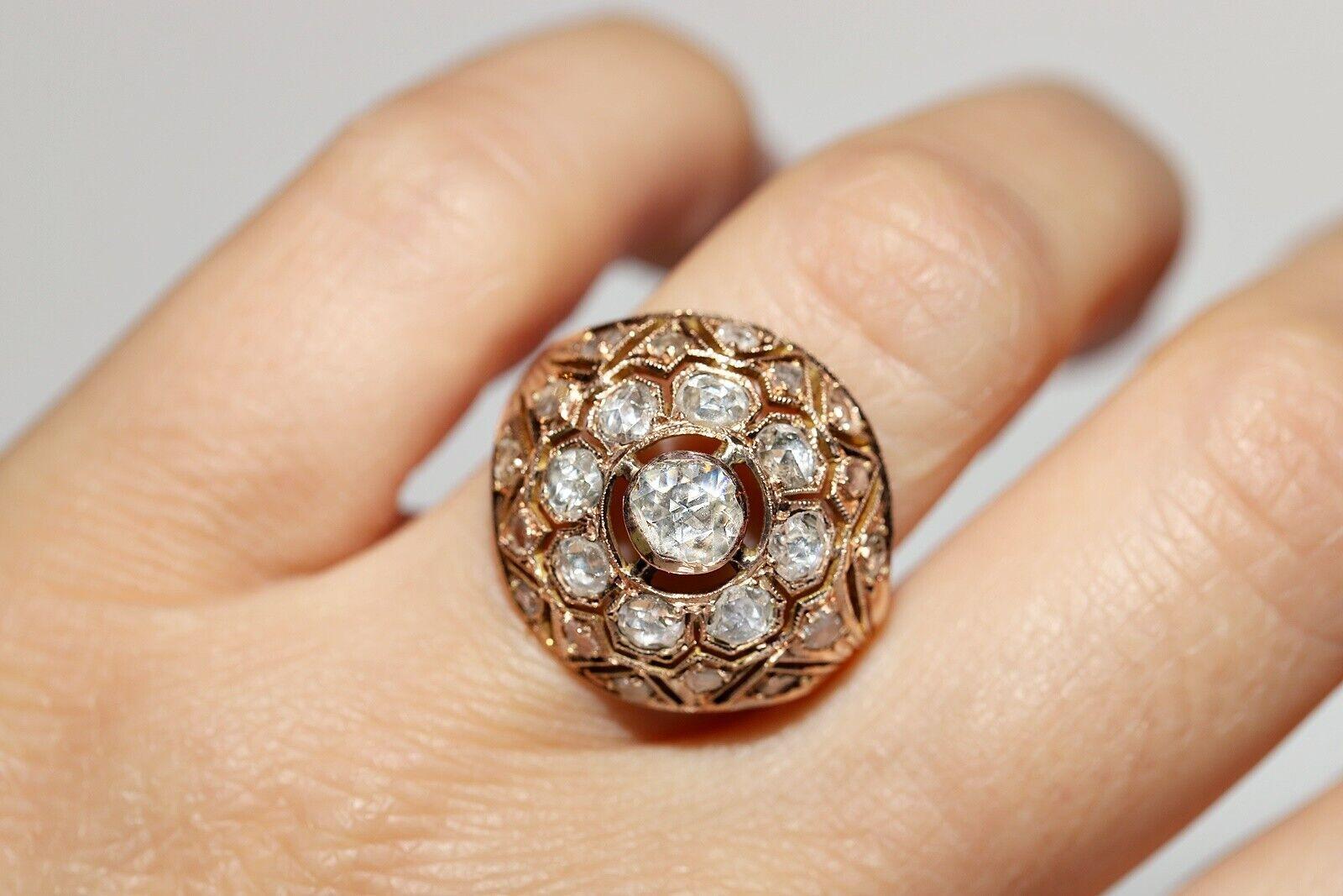 Bague ancienne des années 1900 en or 10 carats décorée de diamants naturels taille rose en vente 1