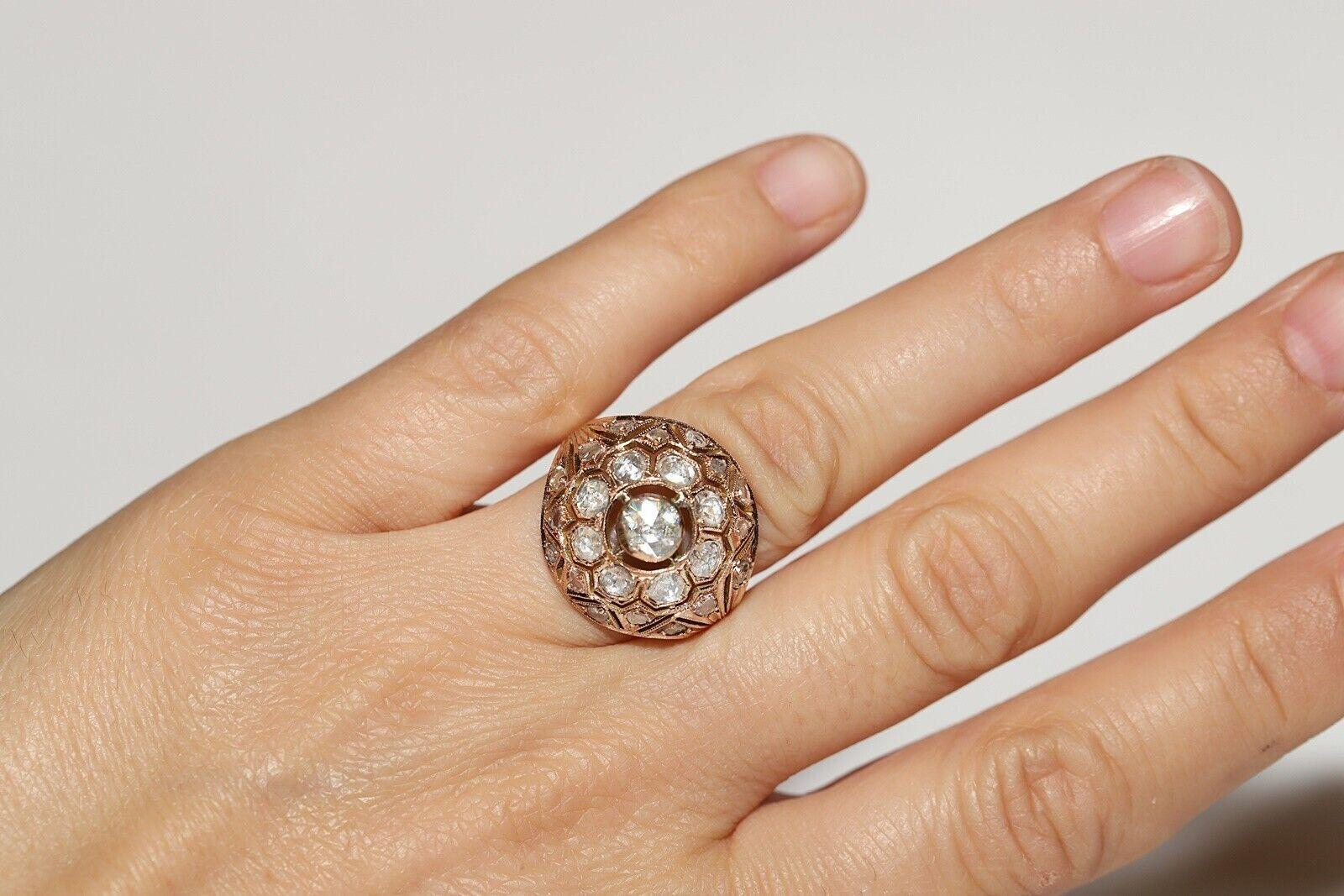Bague ancienne des années 1900 en or 10 carats décorée de diamants naturels taille rose en vente 2