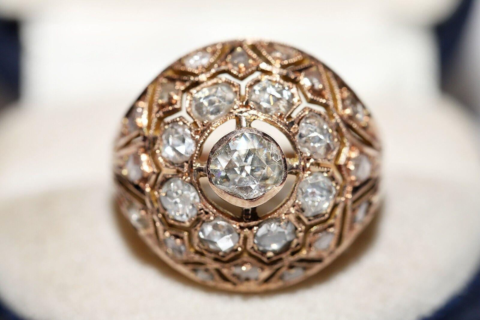 Bague ancienne des années 1900 en or 10 carats décorée de diamants naturels taille rose en vente 3