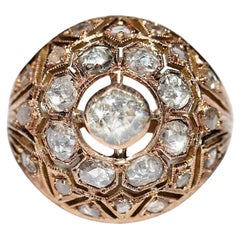 Bague ancienne des années 1900 en or 10 carats décorée de diamants naturels taille rose