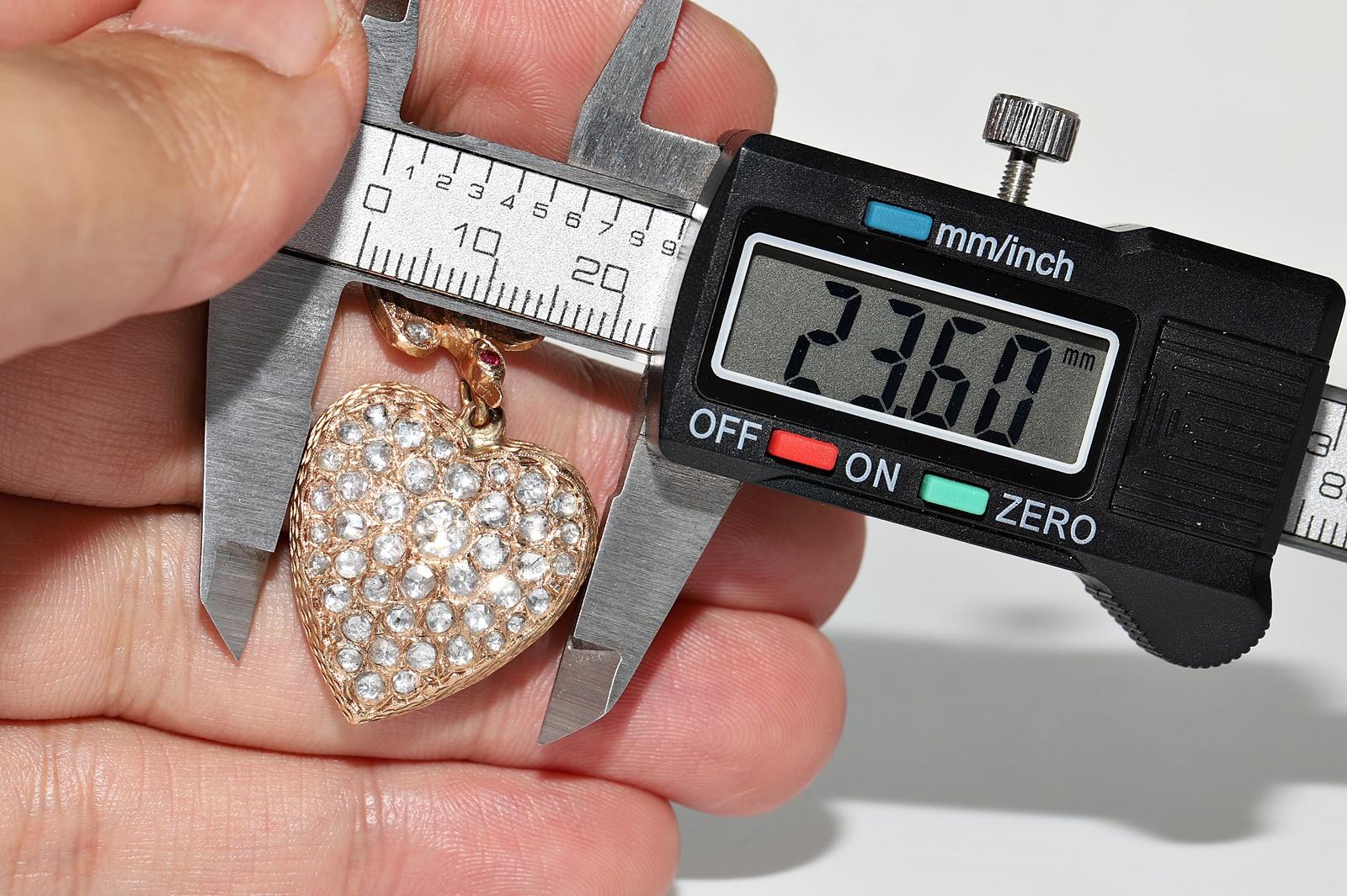 Antique Circa 1900s Or 10k Diamant naturel taillé en rose Pendentif en forme de coeur d'oiseau en vente 5