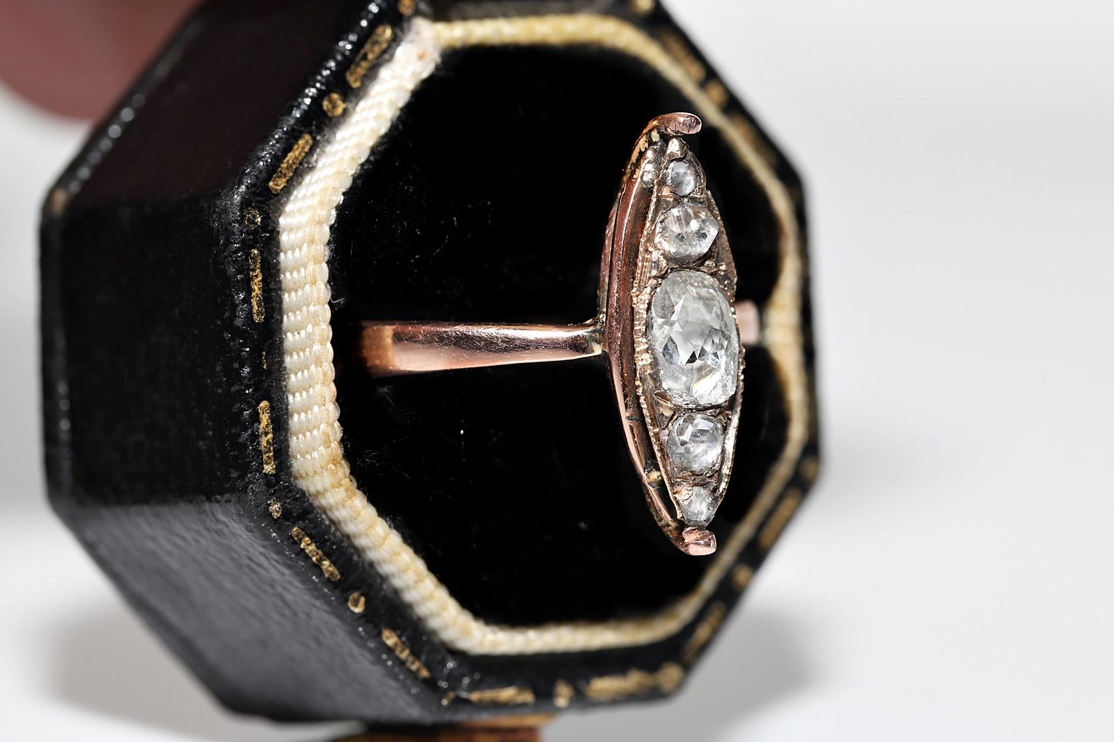 Antiker Navette-Ring aus 10 Karat Gold mit natürlichem Diamanten im Rosenschliff, um 1900  im Angebot 1