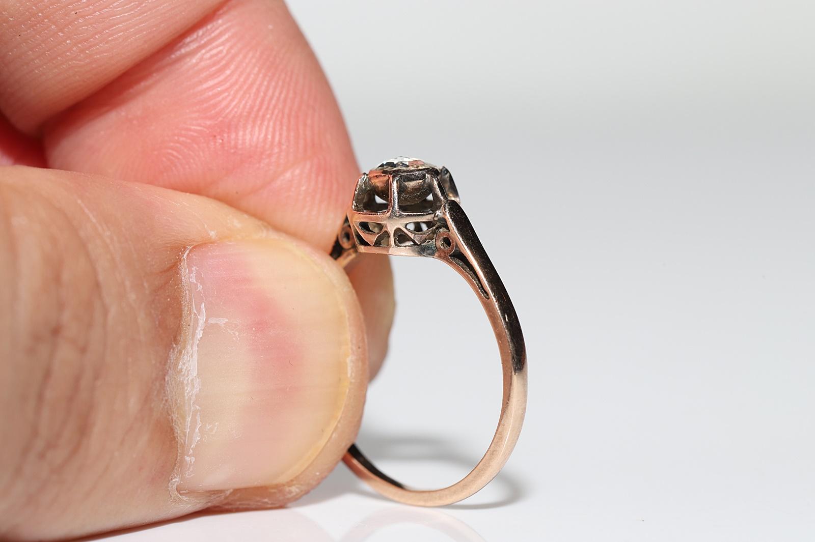 Bague solitaire ancienne des années 1900 en or 10 carats avec diamants naturels taille rose en vente 6