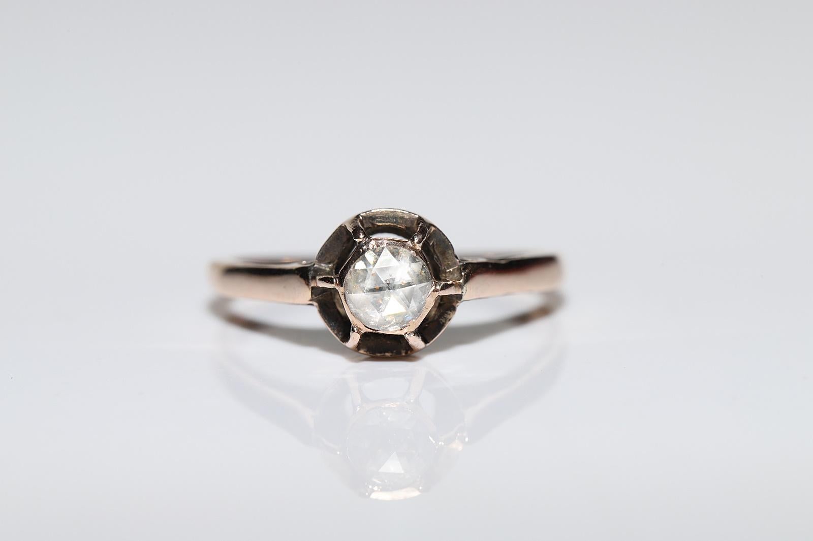 Victorien Bague solitaire ancienne des années 1900 en or 10 carats avec diamants naturels taille rose en vente