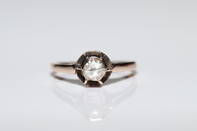 Bague solitaire ancienne des annees 1900 en or 10 carats avec diamants naturels taille rose