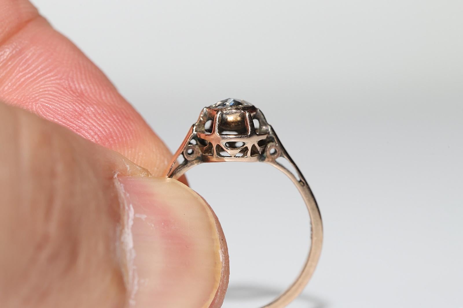 Antique Circa 1900s 10k Gold Natural Rose Cut Diamond Solitaire Ring im Angebot 1