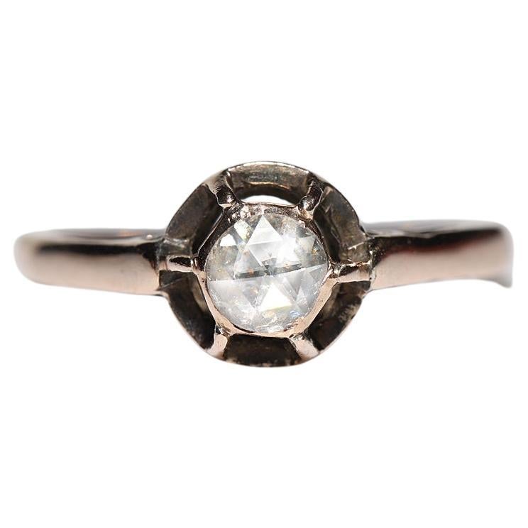 Antique Circa 1900s 10k Gold Natural Rose Cut Diamond Solitaire Ring For Sale