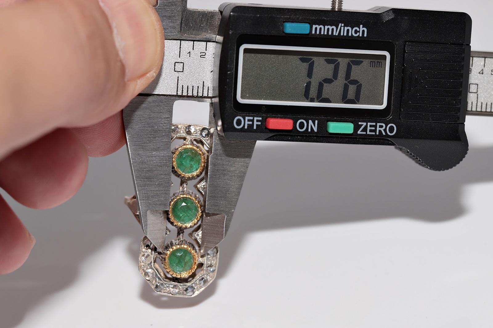 Antike CIRCA 1900s 10k Gold Top Silber natürlichen Rosenschliff und Smaragd Ring im Angebot 7