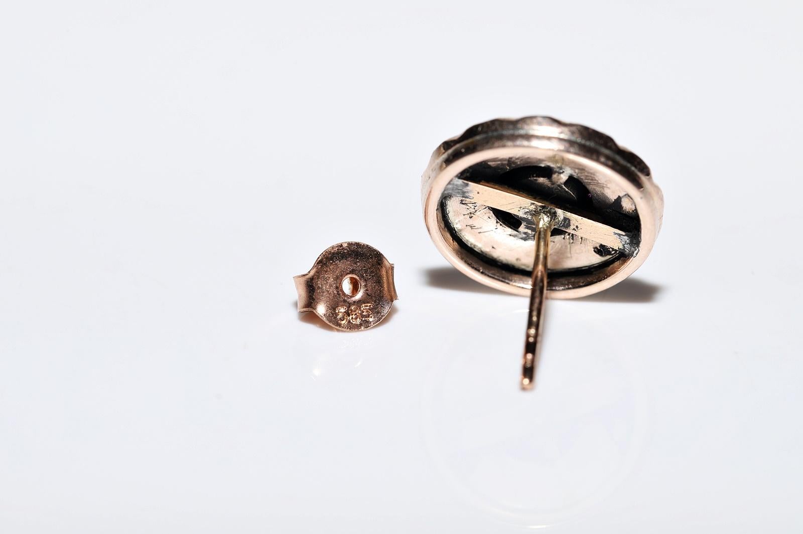 Antiker Ohrring aus 12 Karat Gold mit natürlichem Diamanten im Rosenschliff und Rubin im Rosenschliff, um 1900 im Angebot 11