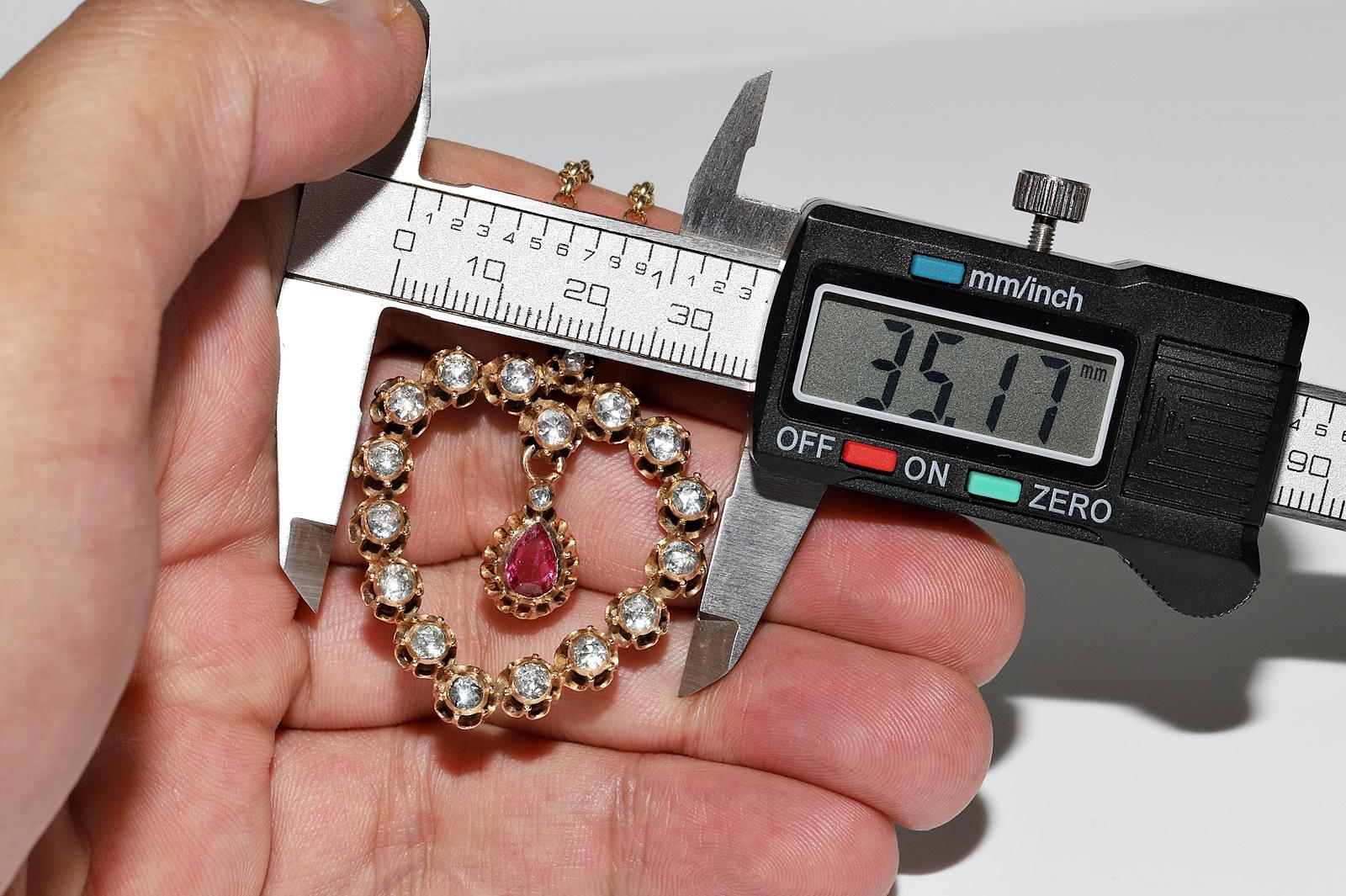 Antike CIRCA 1900s 12k Gold natürlichen Rosenschliff Diamant und Rubin Anhänger Halskette im Angebot 12