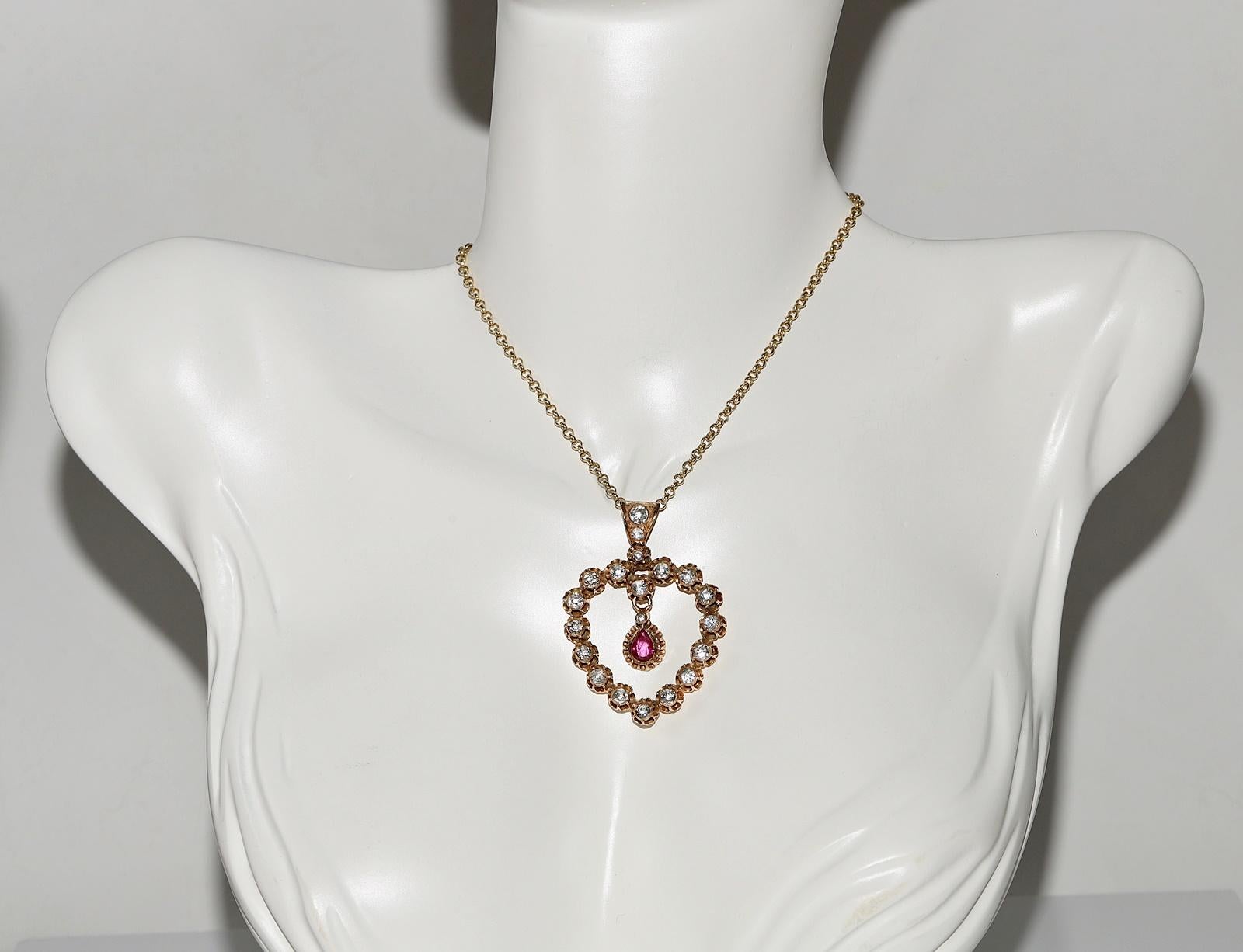 Victorien Collier pendentif ancien des années 1900 en or 12 carats avec diamants naturels taille rose et rubis en vente