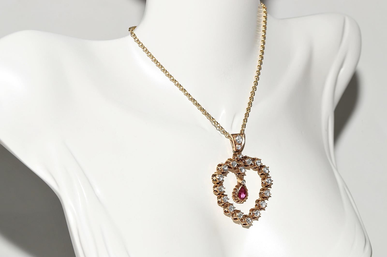 Collier pendentif ancien des années 1900 en or 12 carats avec diamants naturels taille rose et rubis Bon état - En vente à Fatih/İstanbul, 34