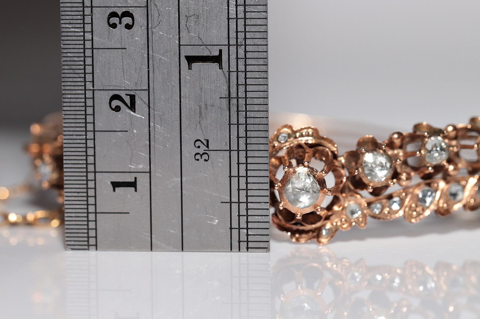 Antique Circa 1900s 12k Gold Natural Rose Cut Diamond Bangle Bracelet For Sale 7