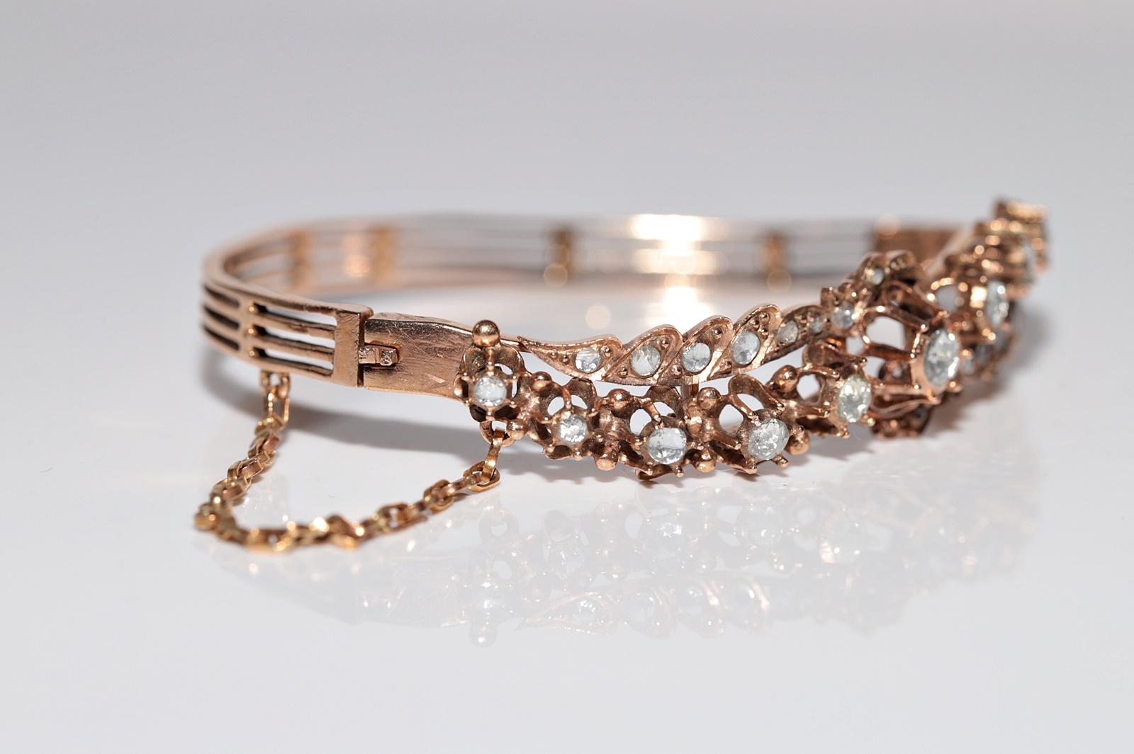 Antique Circa 1900s 12k Gold Natural Rose Cut Diamond Bangle Bracelet For Sale 8
